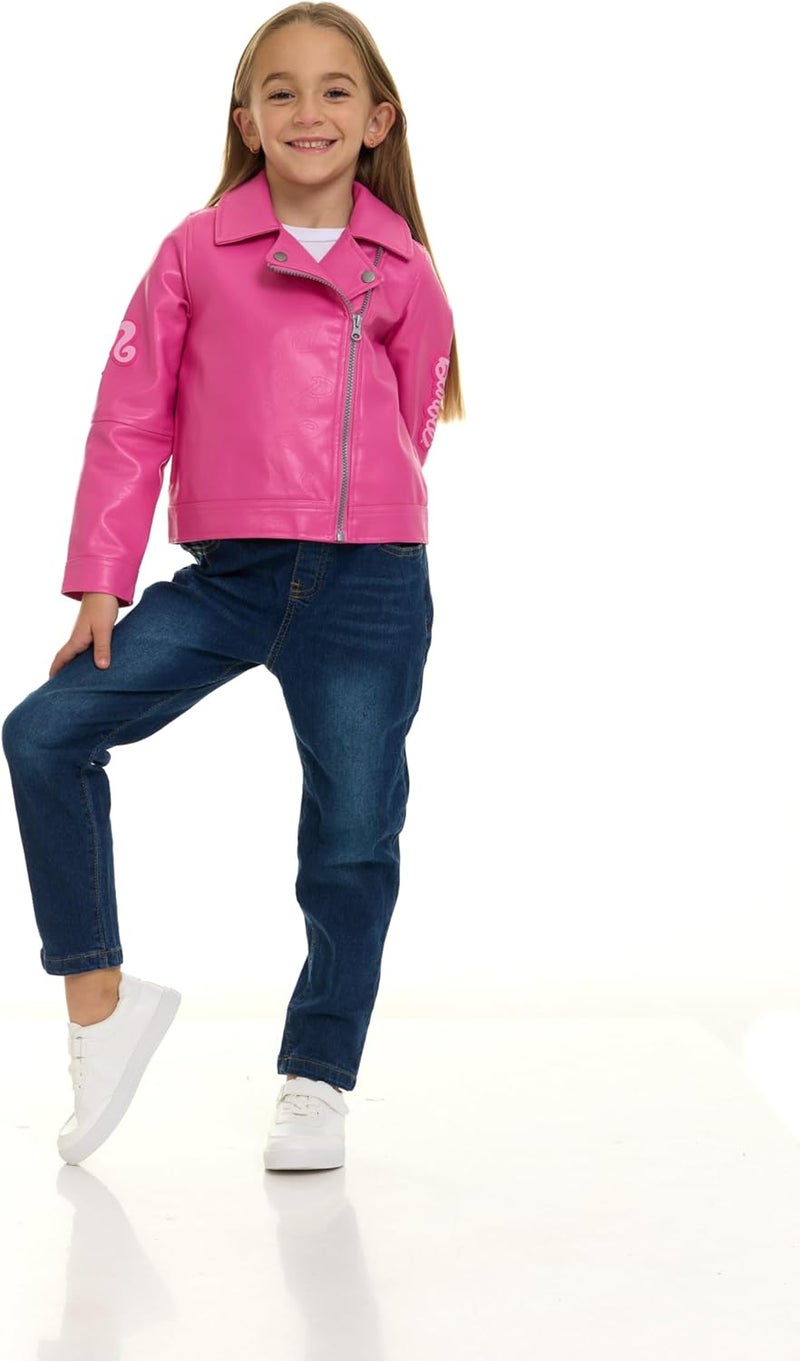 Barbie Girls Pink Faux Leather Jacket Little Kid to Big Kid Sizes (4-14-16) - Image 5